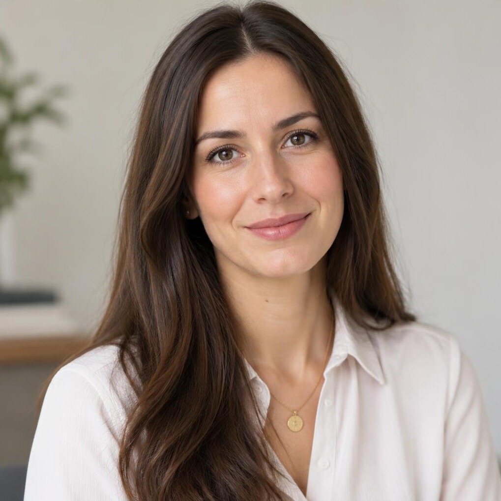 Portrait of a woman with long hair smiling