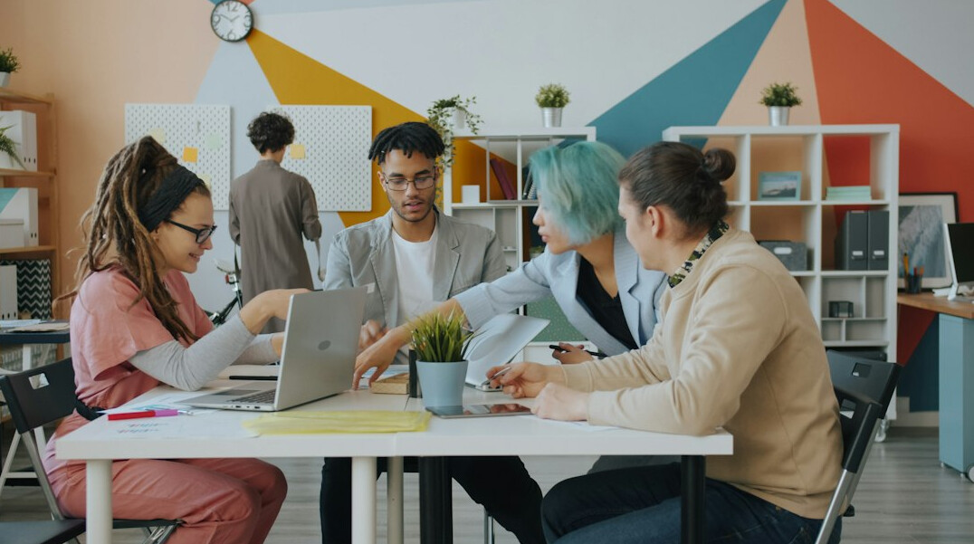 group discussion in modern office